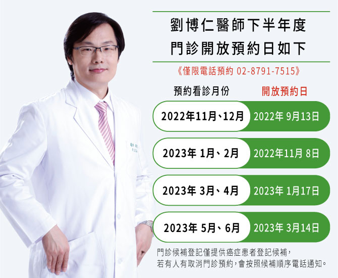2022下半年度,劉博仁醫師門診開放預約日